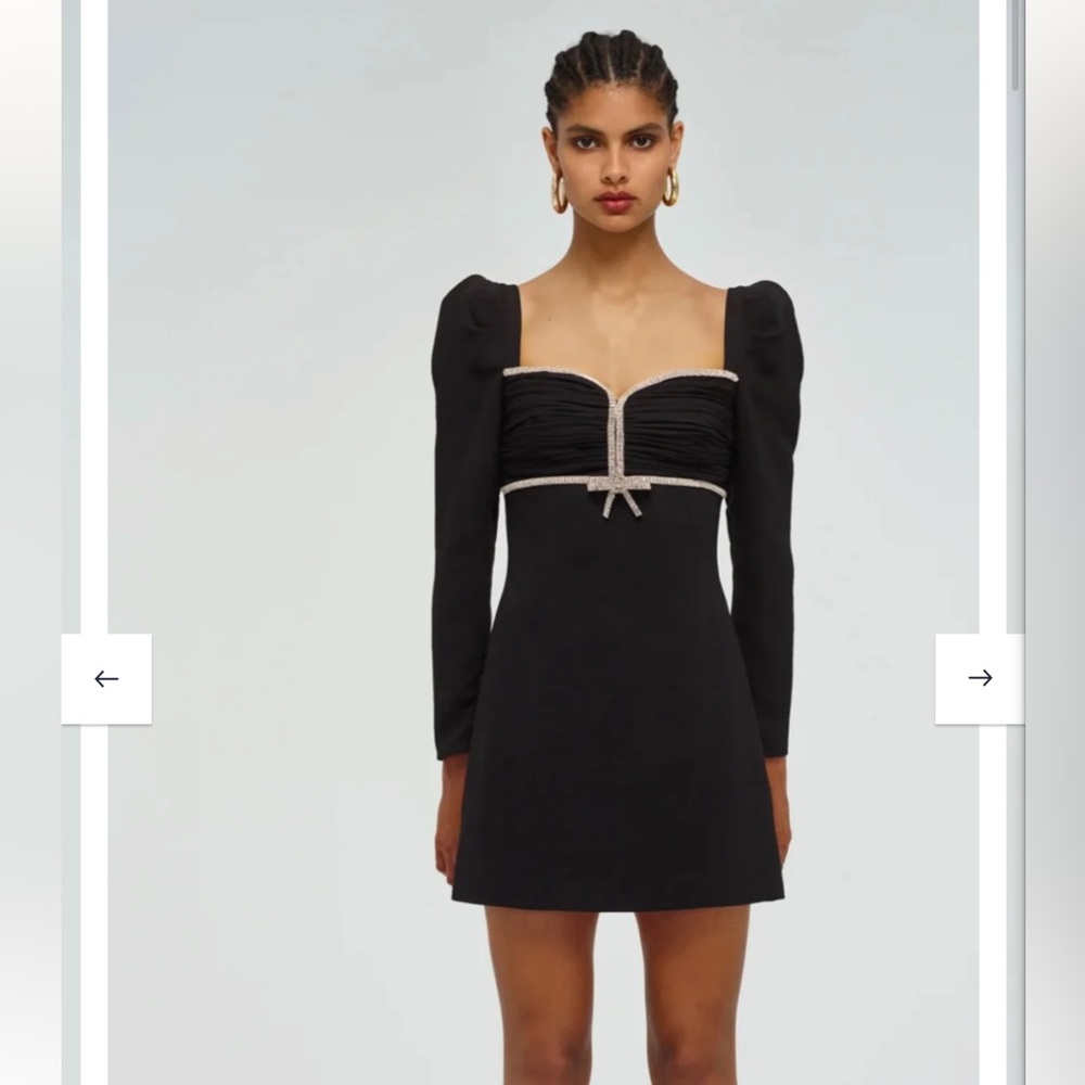 SELF-PORTRAIT Crystal-Embellished Long-Sleeve Dress - Black